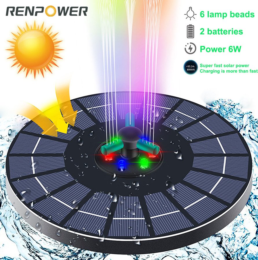 Fântâna solară cu lumini colorate 4W6W Duză rotativă poate stoca electricitate pentru peisagistică în grădină Fântâna cu pompă de apă plutitoare